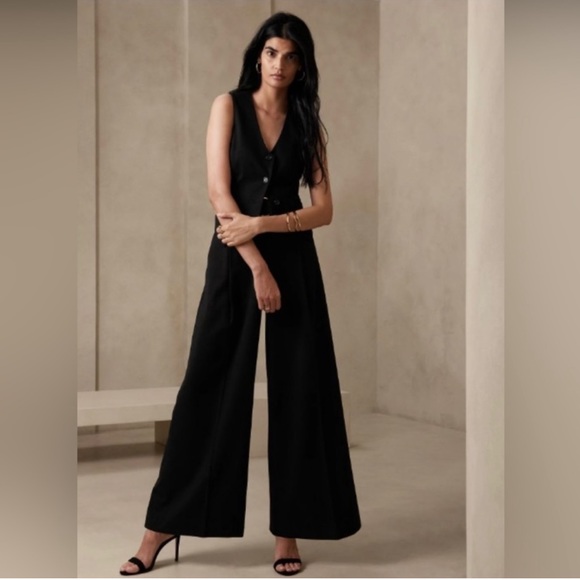 NWT! BANANA REPUBLIC BLACK LOULOU WIDE LEG PANTS - MULTIPLE SIZES - Picture 1 of 4
